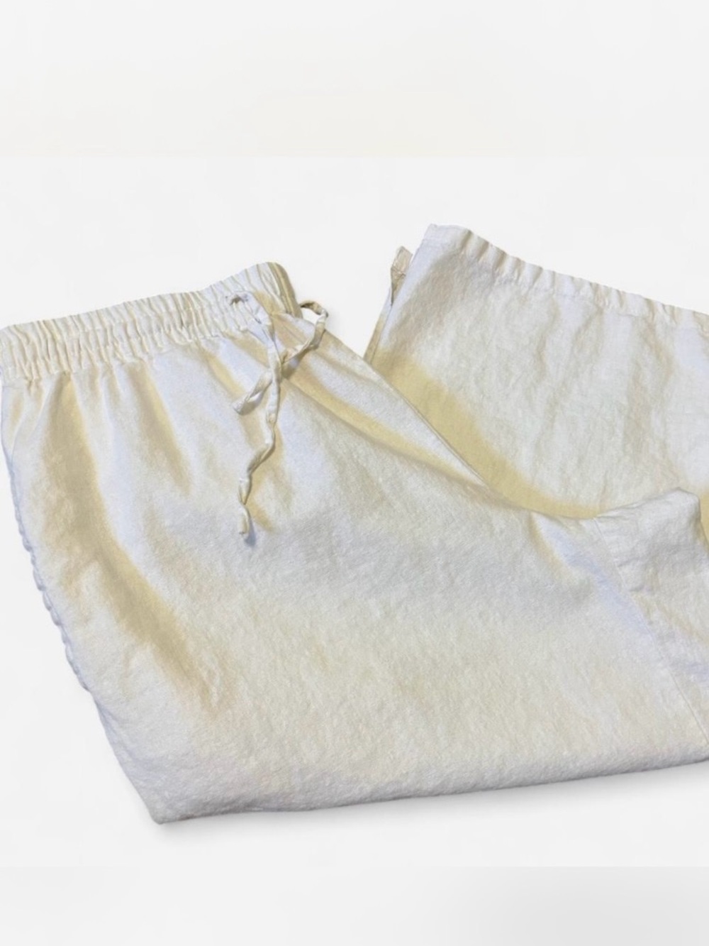 Linen Cream Drawstring Waist Pants Size 14P